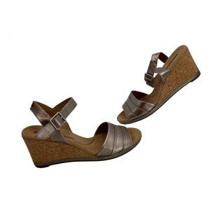 Clarks Silver Wedge Heels Sandals | Size 7